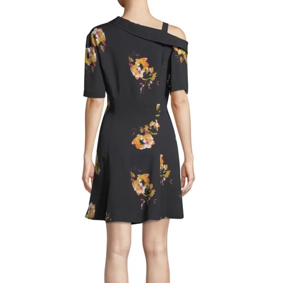 NWT A.L.C Lucia Silk Black Floral Asymmetrical Off Shoulder Faux Wrap Dress - 10 - Picture 2 of 15